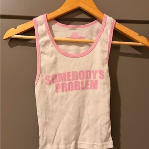'Somebody's Problem' White/Pink Ribbed Tank Top